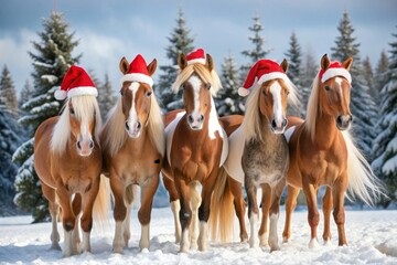 Horses in Santa Caps